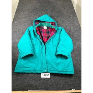 Windsor Bay Parka Jacket Womens Large Teal Good Vintage Flannel Lined Hooded